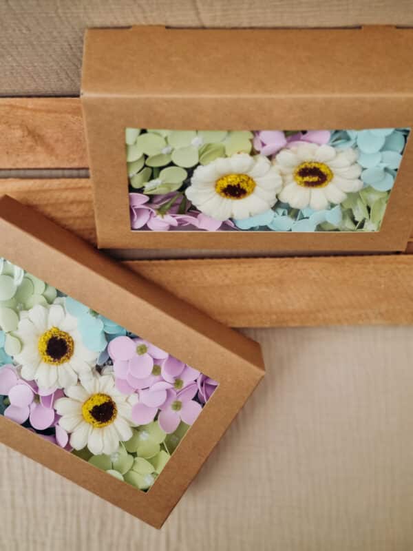 Zeepbloemen in een doosje pastel